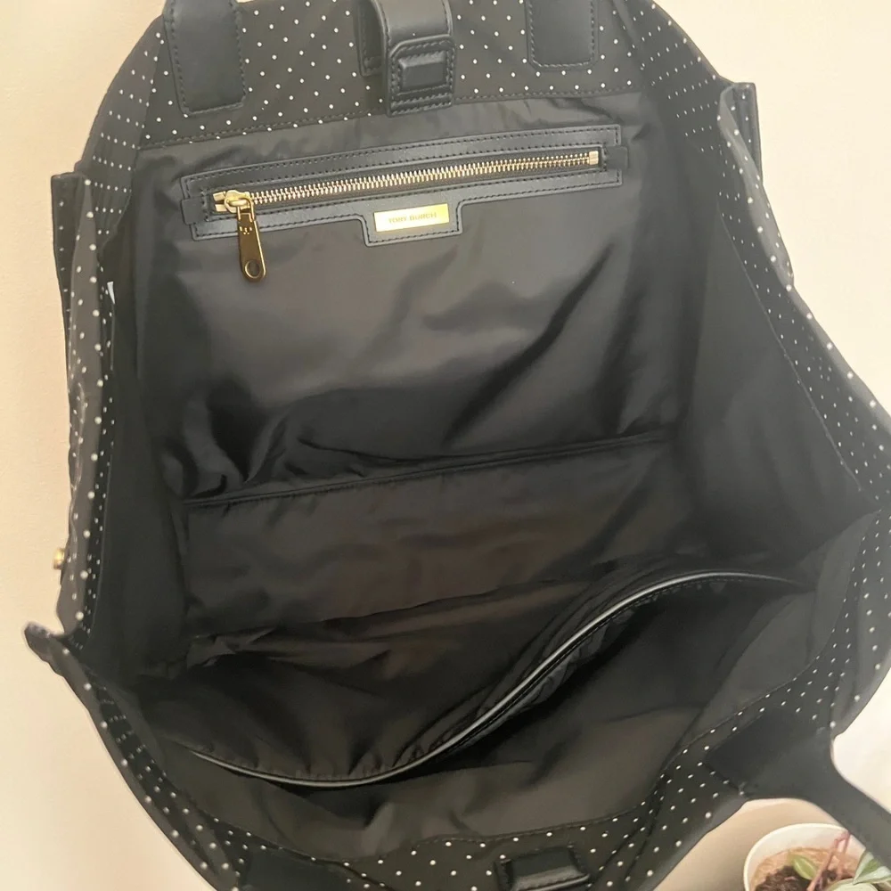 Tory Burch•Black Polka Dot Pattern Nylon Ella Tote